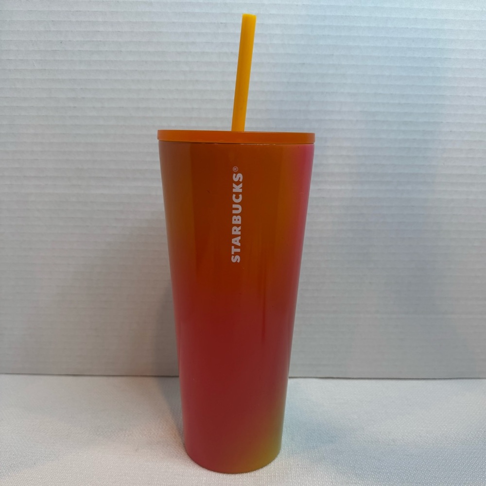 Starbucks 2022 Summer Mango Orange Pink Ombre Stainless Cold Tumbler 24 oz